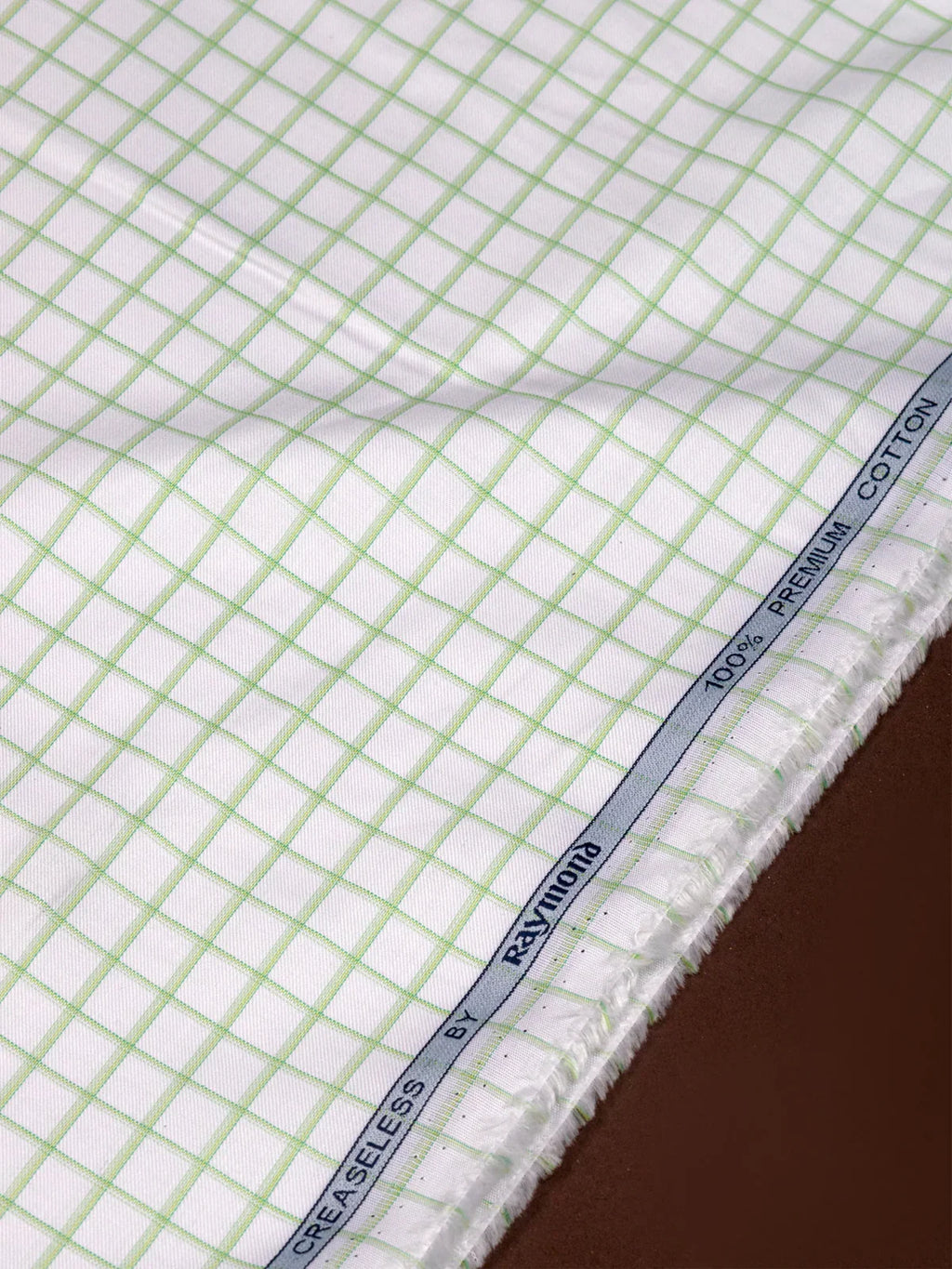 White with Pastel Green Checks by Raymond (Unstitched Shirting Fabric) - Detailory