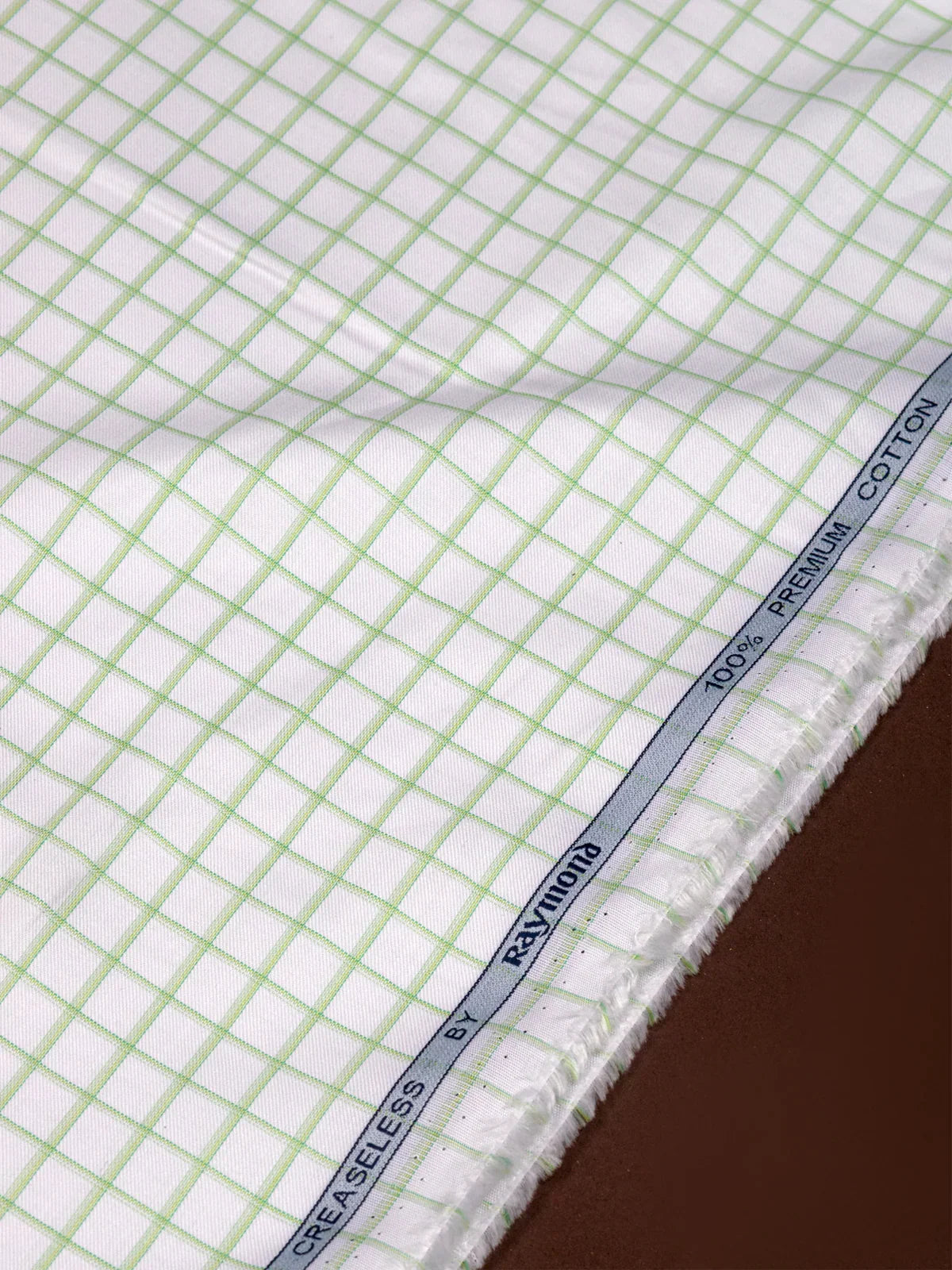 White with Pastel Green Checks by Raymond (Unstitched Shirting Fabric) - Detailory