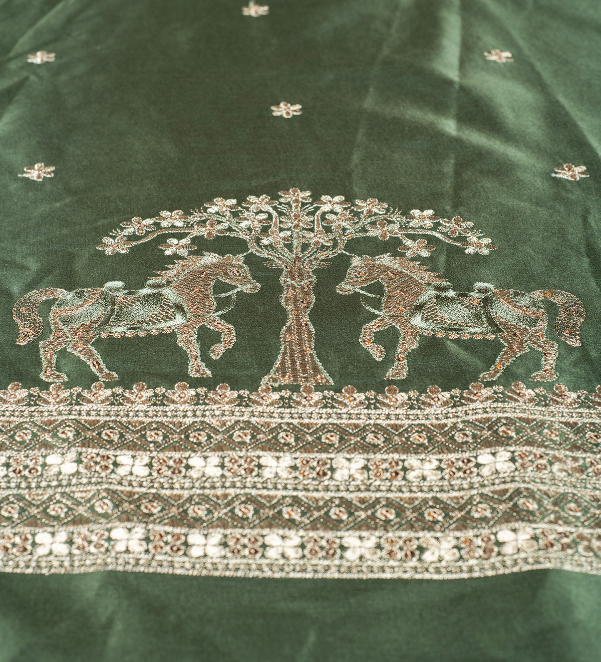 Emerald Maharaja Heritage Embroidery (Unstitched Ethnic Fabric)