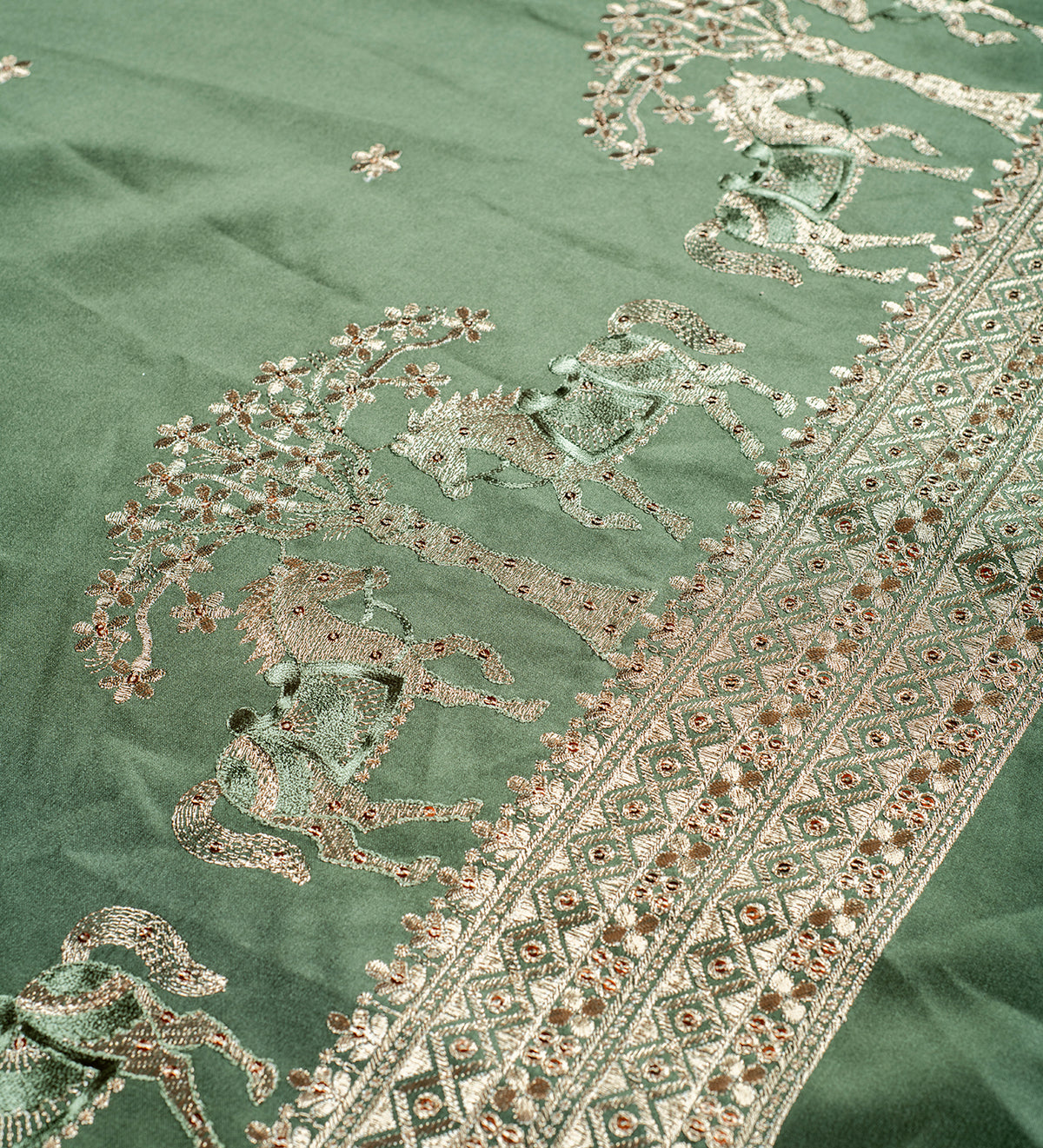 Emerald Maharaja Heritage Embroidery (Unstitched Ethnic Fabric)