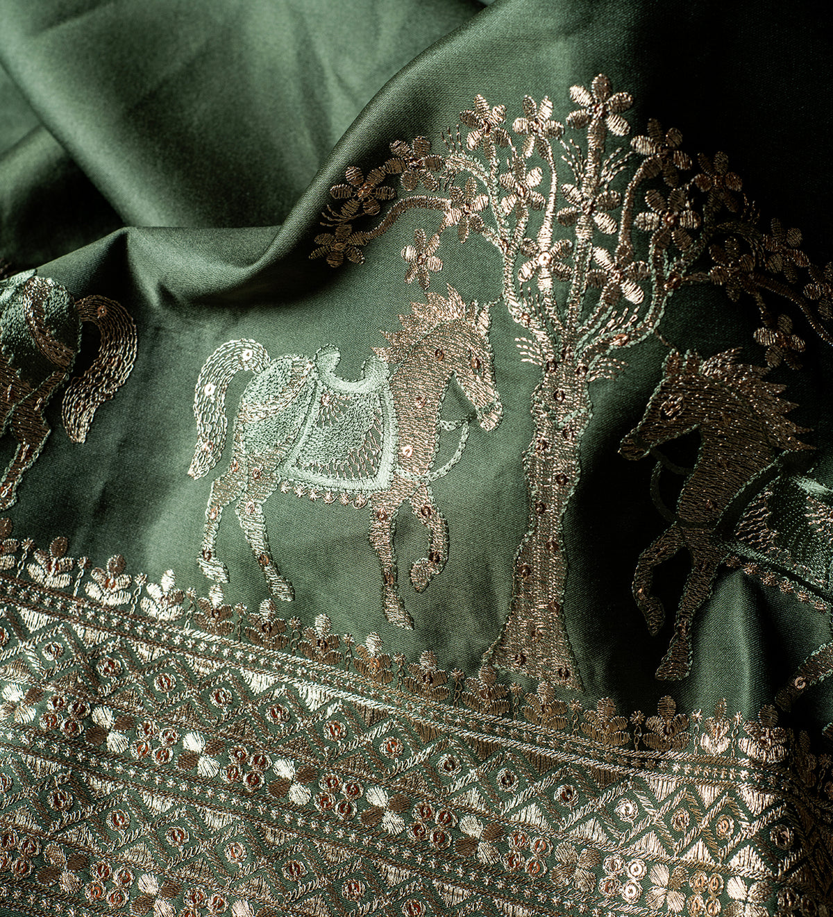 Emerald Maharaja Heritage Embroidery (Unstitched Ethnic Fabric)