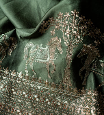Emerald Maharaja Heritage Embroidery (Unstitched Ethnic Fabric)