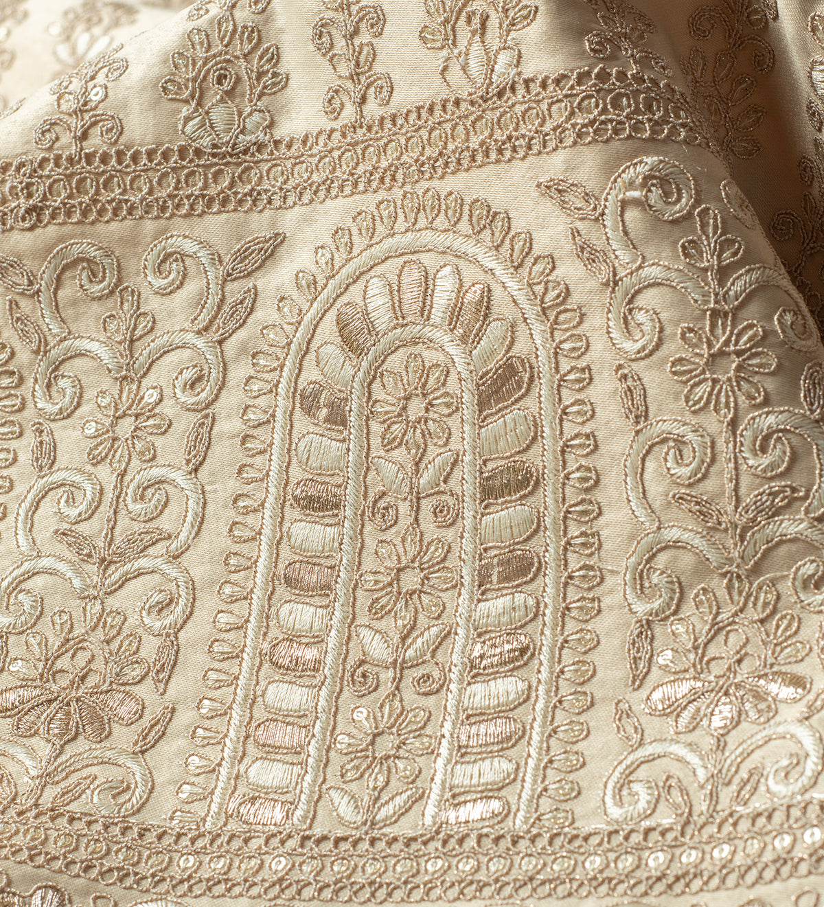 Royal Champagne Zari Embroidery (Unstitched Ethnic Fabric)