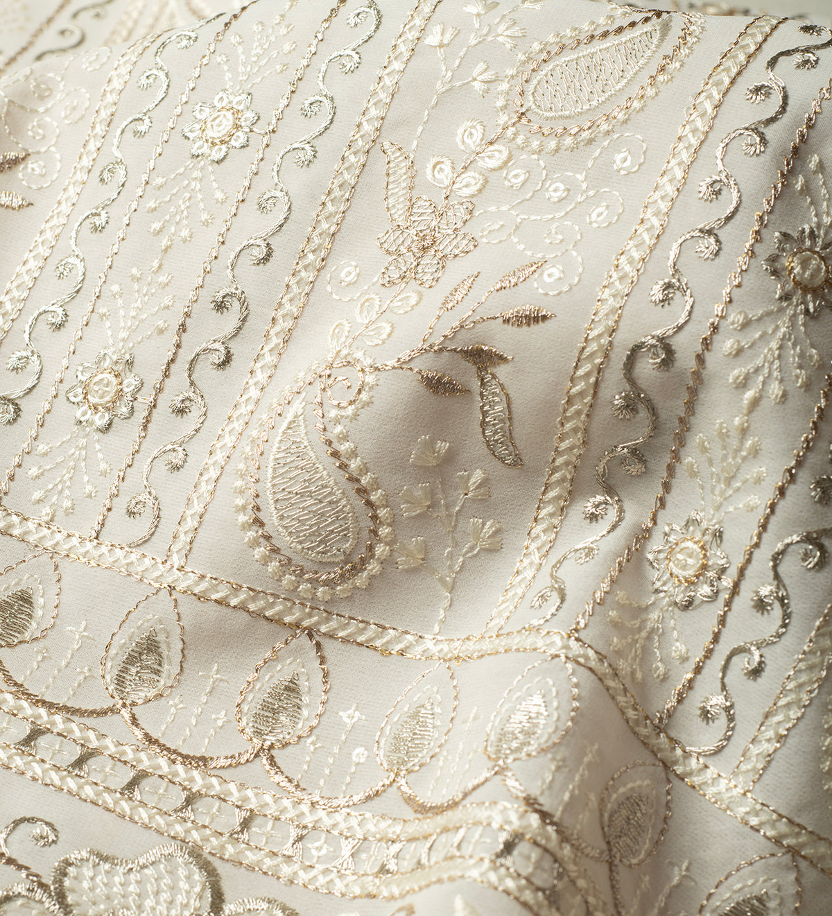 Royal Champagne Paisley Embroidery (Unstitched Ethnic Fabric)