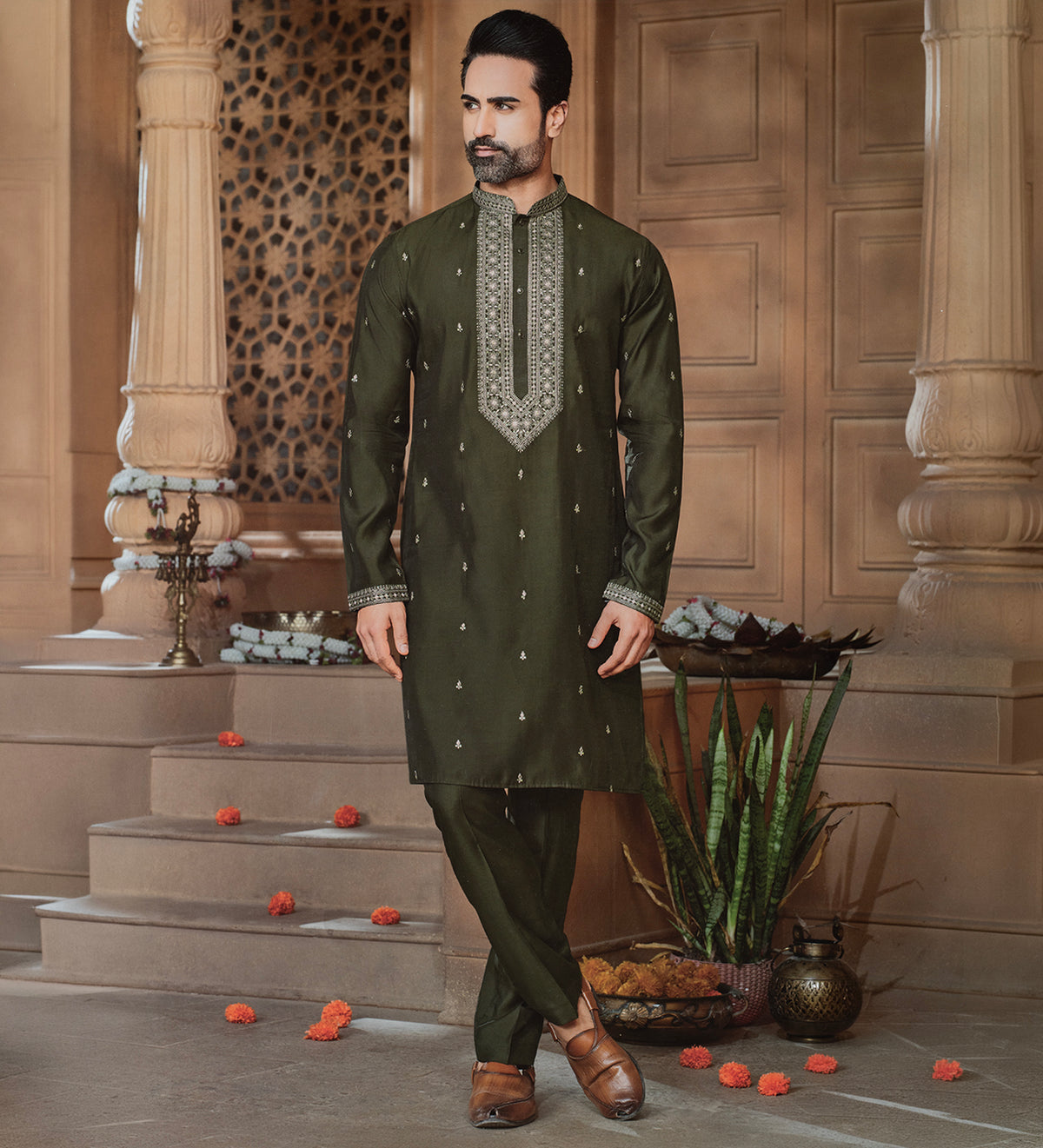 Olive Zari by B-Posh (Unstitched Ethnic Fabric) (SET)