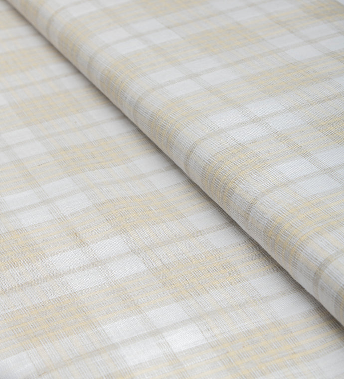 Ivory Gold Checks Linen Fabric – Premium Men’s Shirt Material – Detailory