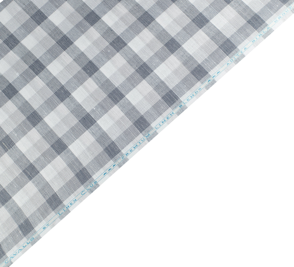 Glacier Grey Check Jute by Linen Club (Unstitched Shirting and Kurta Fabric)