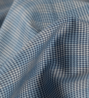 Navy Ivory Houndstooth (Unstitched Shirting Fabric)