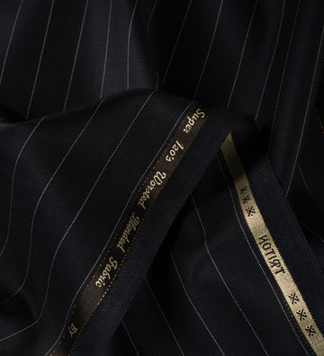 Midnight Chalk Stripe Super 120's (Unstitched Suiting Fabric)