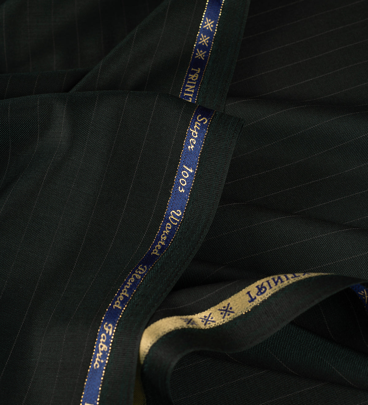 Forest Noir Pinstripe Super 120's (Unstitched Suiting Fabric)