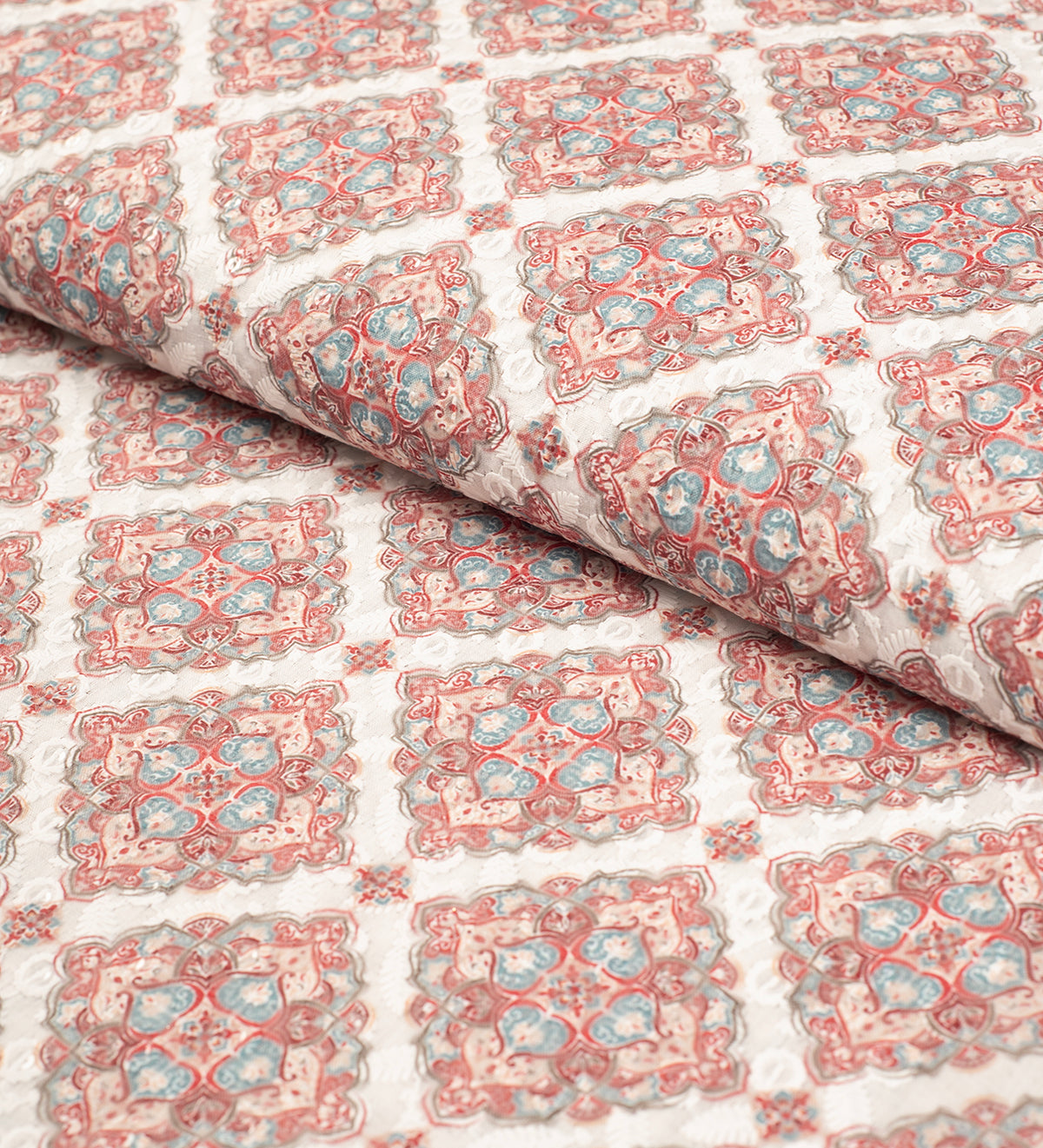 Coral Azure Kalamkari (Unstitched Ethnic Fabric)