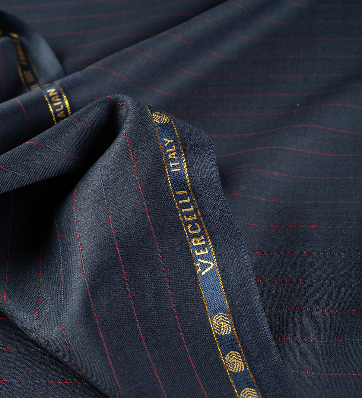 Midnight Bordeaux Pinstripe super 130's by Vercelli Italy (Unstitched Suiting Fabric)