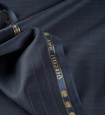 Midnight Bordeaux Pinstripe super 130's by Vercelli Italy (Unstitched Suiting Fabric)