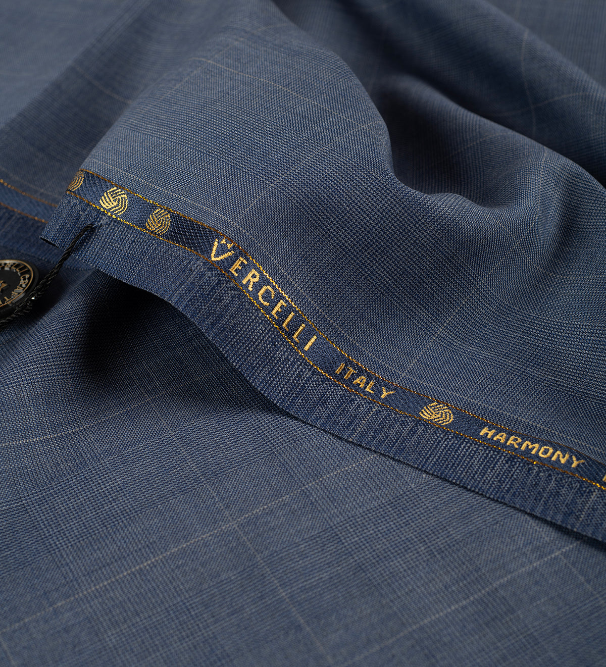 Steel Blue Harmony Check super 120's by Vercelli Italy (Unstitched Suiting Fabric)