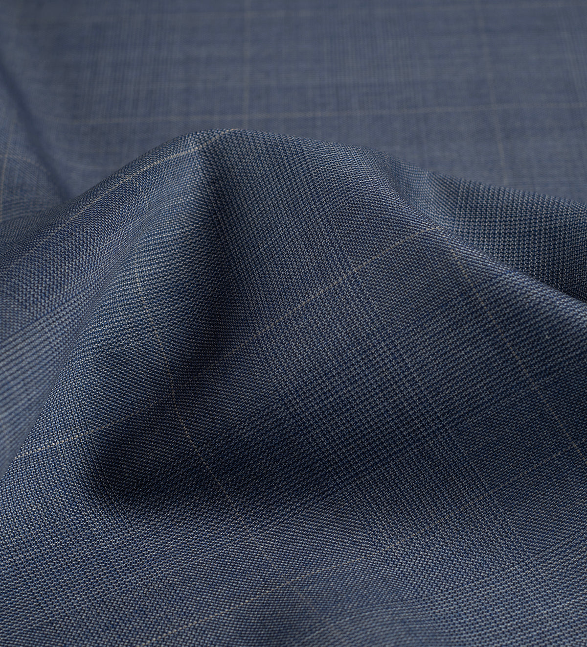 Steel Blue Harmony Check super 120's by Vercelli Italy (Unstitched Suiting Fabric)