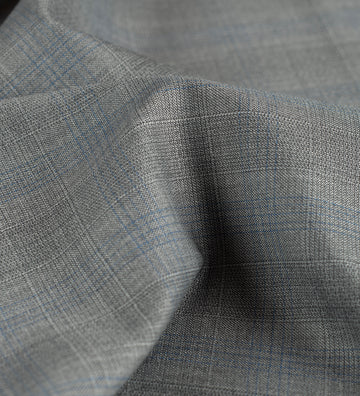 Steel Blue Windowpane super 150's by Vercelli Italy (Unstitched Suiting Fabric)