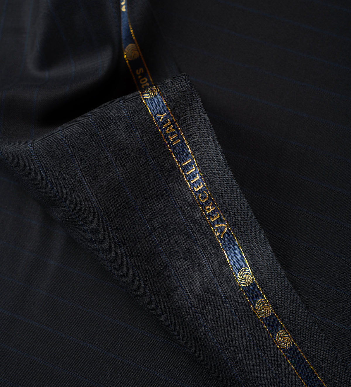 Midnight Navy Regal Pinstripe super 130's by Vercelli Italy (Unstitched Suiting Fabric)