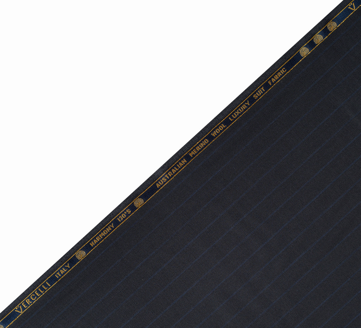Midnight Navy Regal Pinstripe super 130's by Vercelli Italy (Unstitched Suiting Fabric)