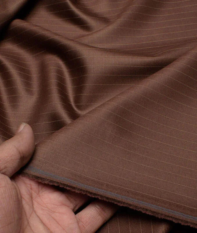 Mocha Bronze Stripe By D&J Italy (Unstitched Suiting Fabric) - Detailory