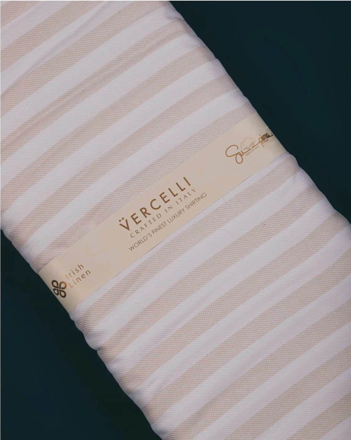beige-gold striped by Vercelli Italy (Unstitched Shirting Fabric) - Detailory