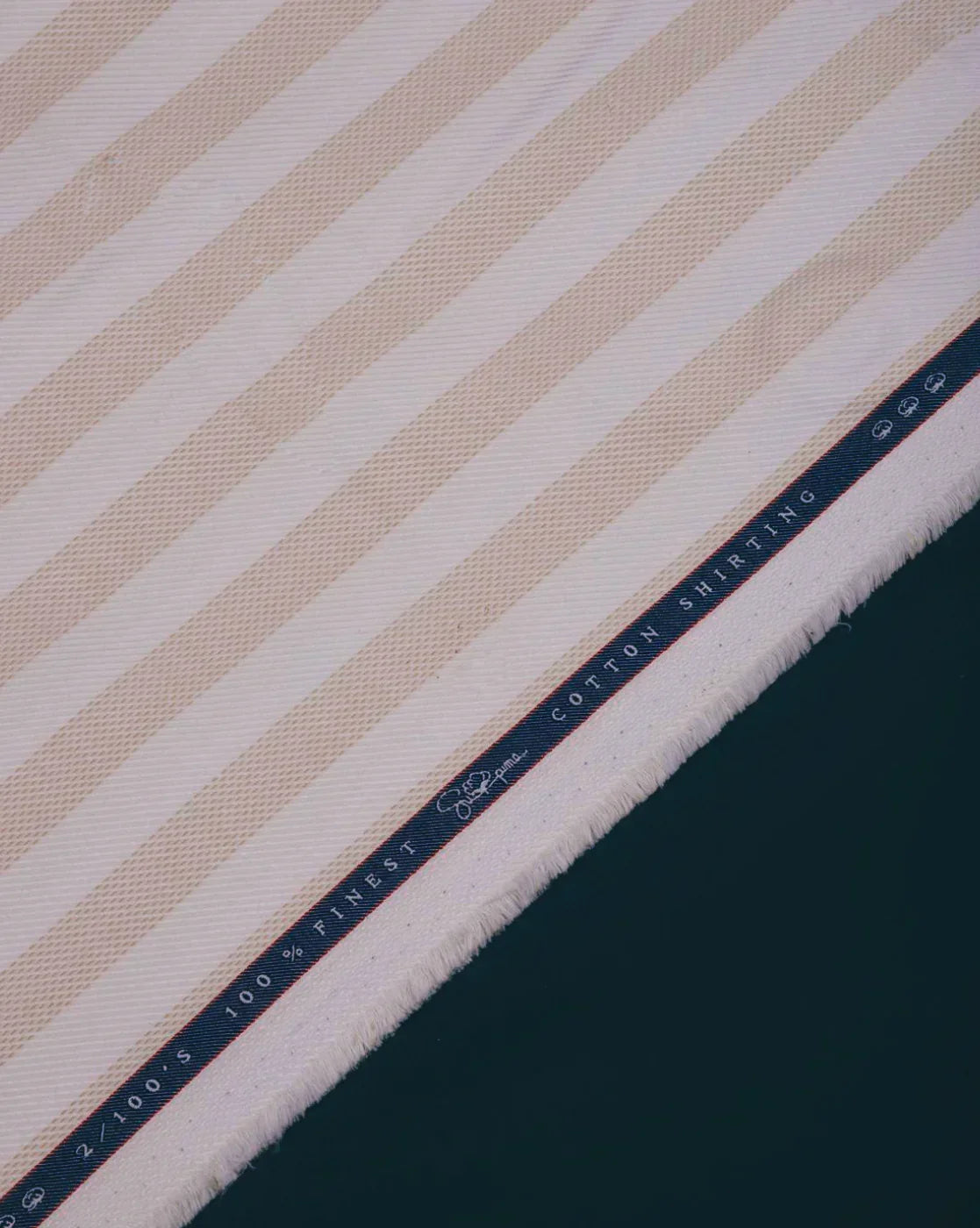 beige-gold striped by Vercelli Italy (Unstitched Shirting Fabric) - Detailory