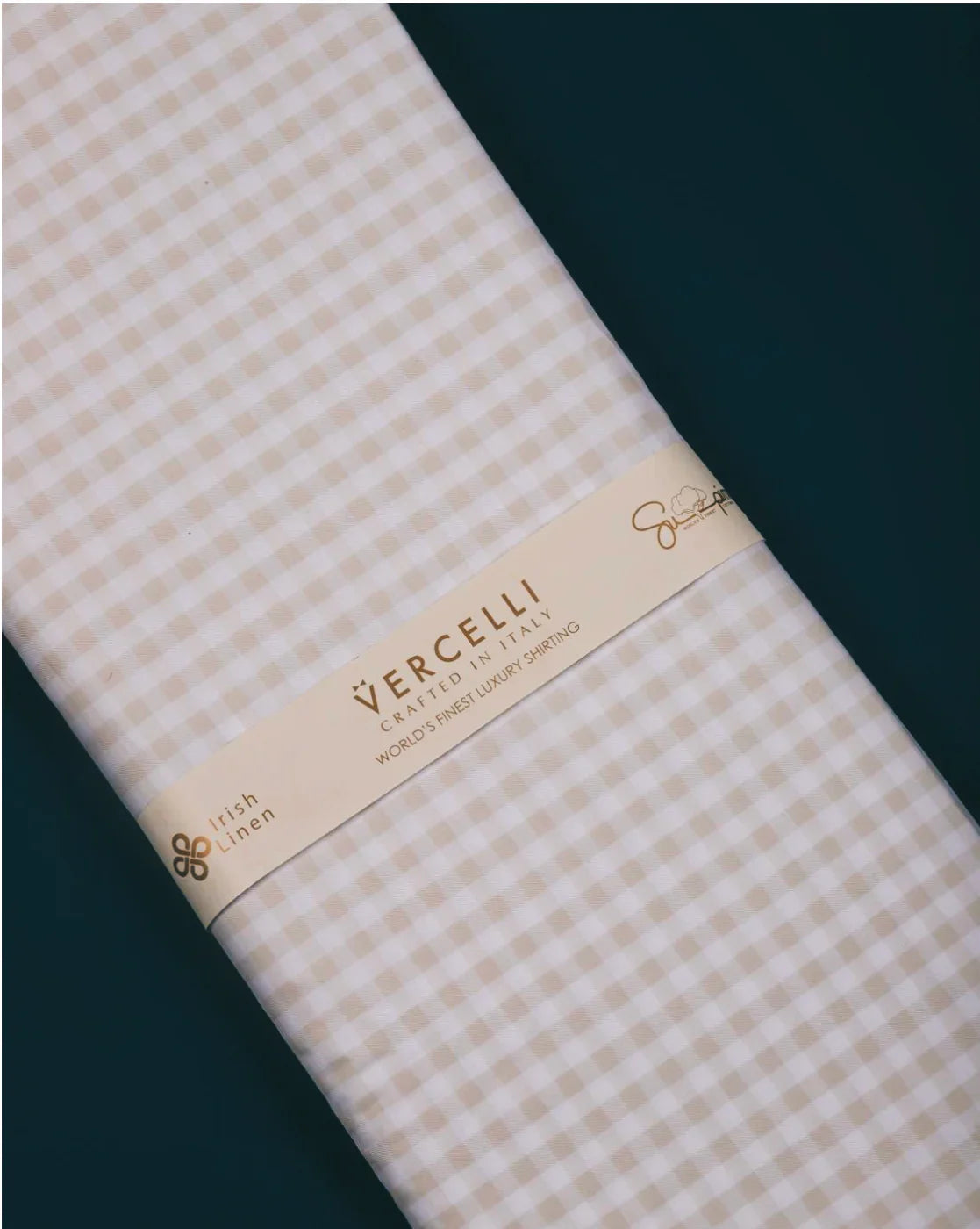 Sandstone Grid by Vercelli Italy (Unstitched Shirting Fabric) - Detailory